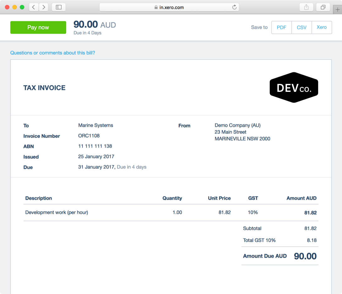 Xero Invoice