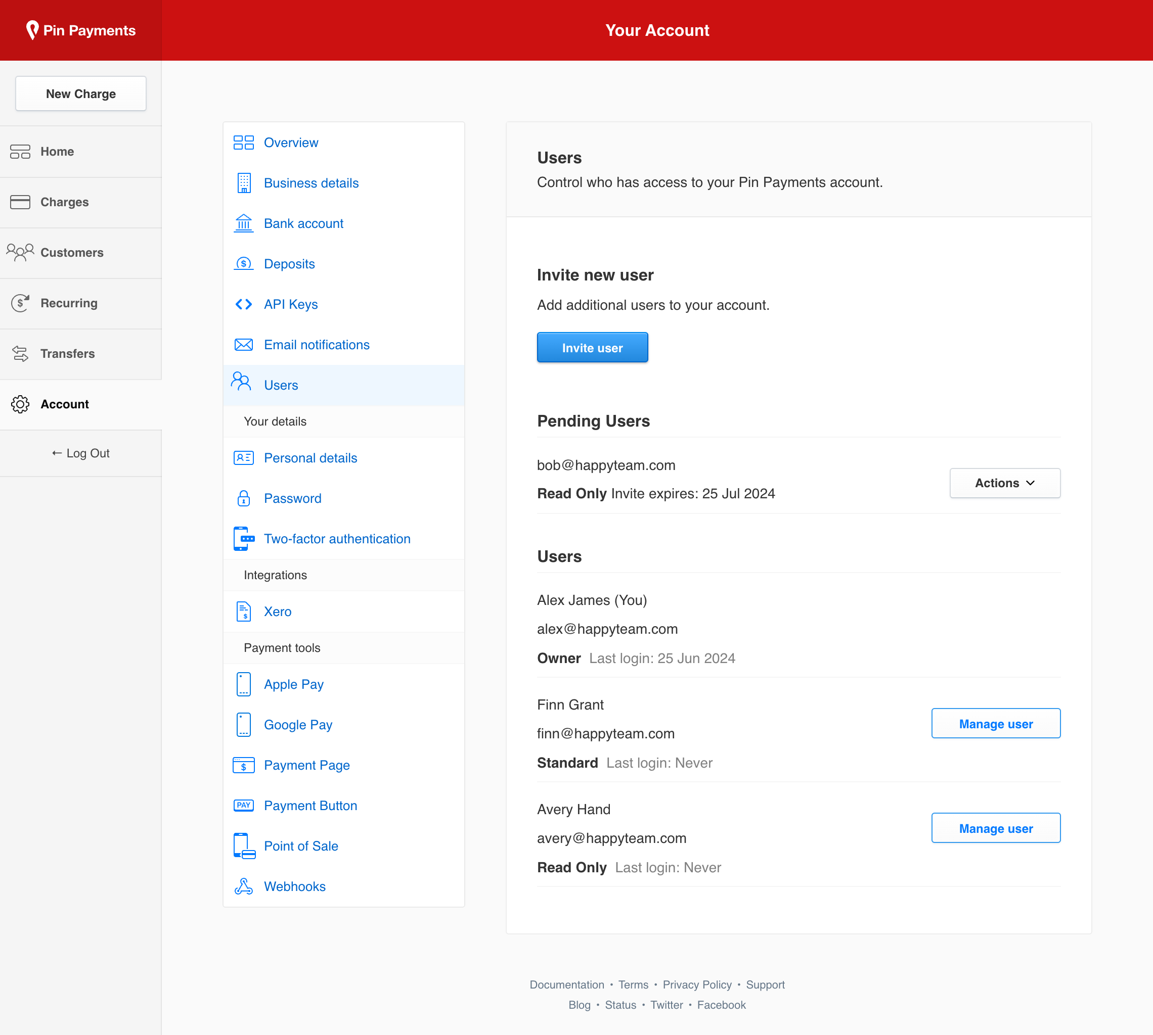 Diagram showing the user management landing page